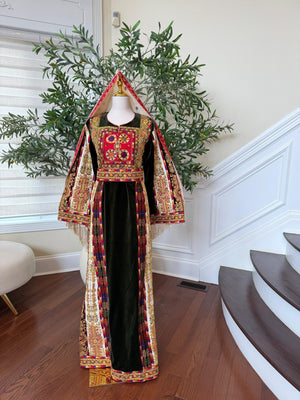 Velvet Green Embroidery Tatreez Thobe