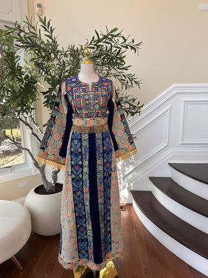 Blue Tatreez Velvet Embroidered Tatreez Thobe