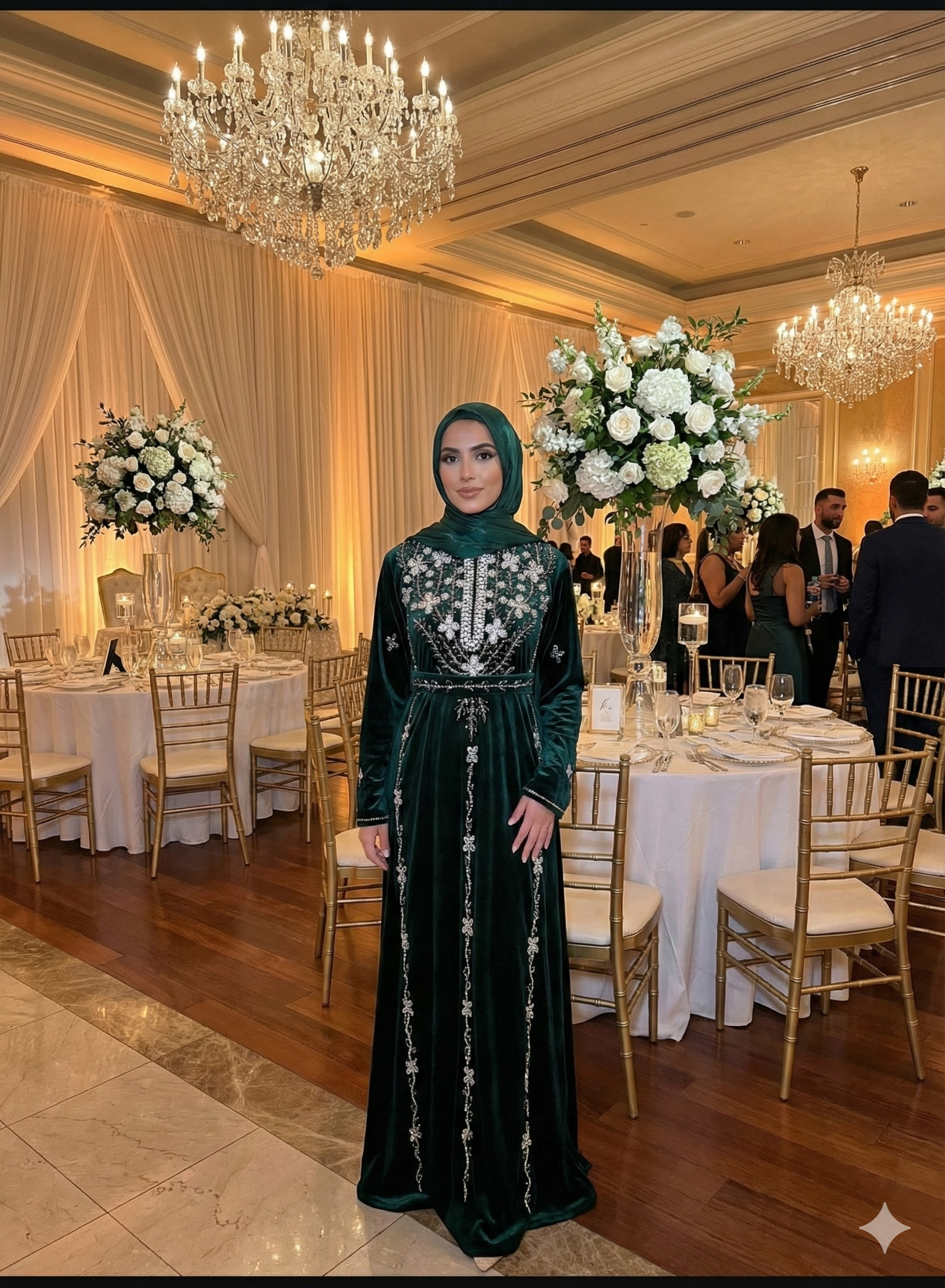 Green Velvet Crystal Elegance Beaded Abaya
