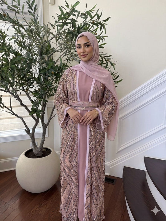 Pink Blush Sparkle Cardigan Abaya