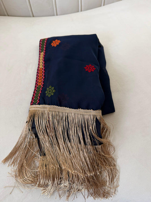 Navy Blue Tatreez Khirka Shal Mandil