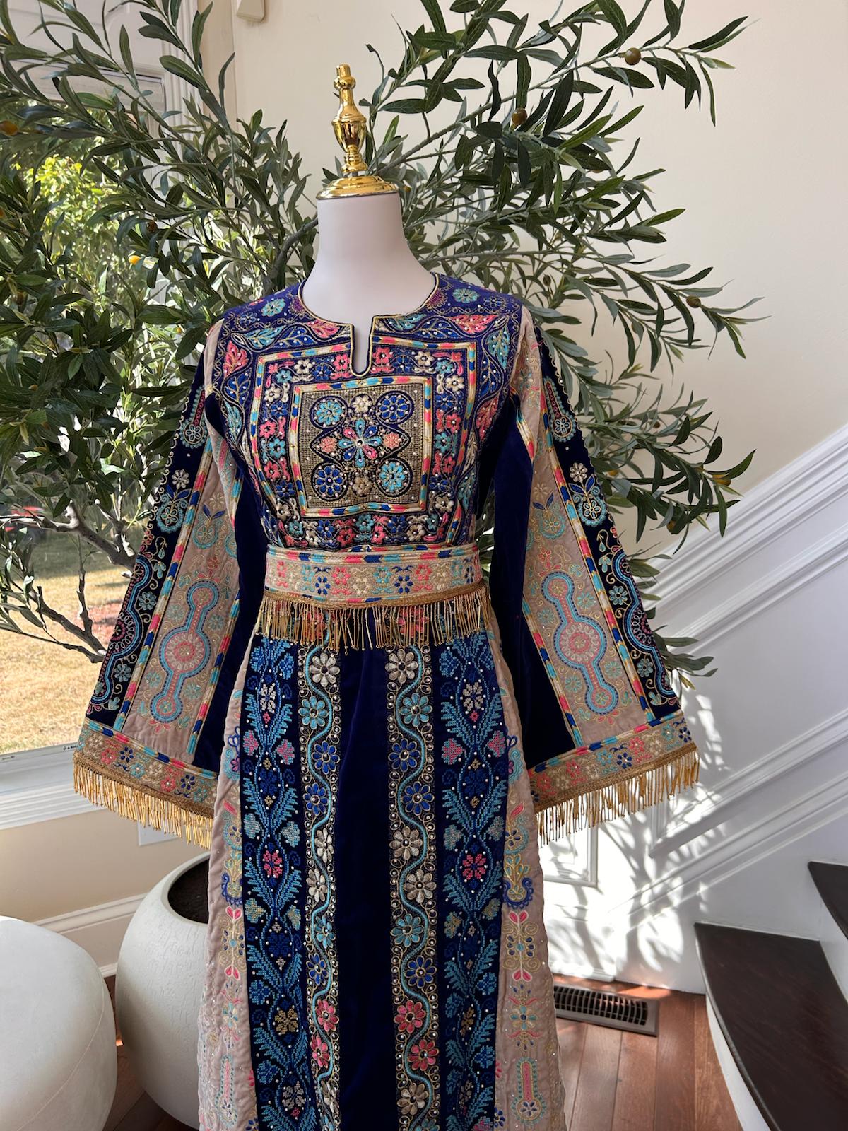 Blue Tatreez Velvet Embroidered Tatreez Thobe