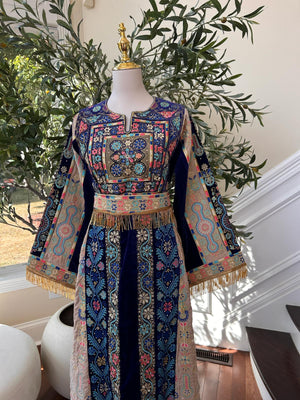 Blue Tatreez Velvet Embroidered Tatreez Thobe