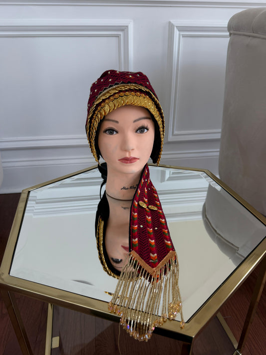 Traditional Tatreez Red Coin Head Piece