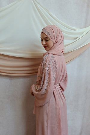 Rosey Pink Beaded Sleeve Touch Abaya