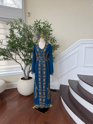 Golden Turquoise Detail Stone Cardigan Abaya