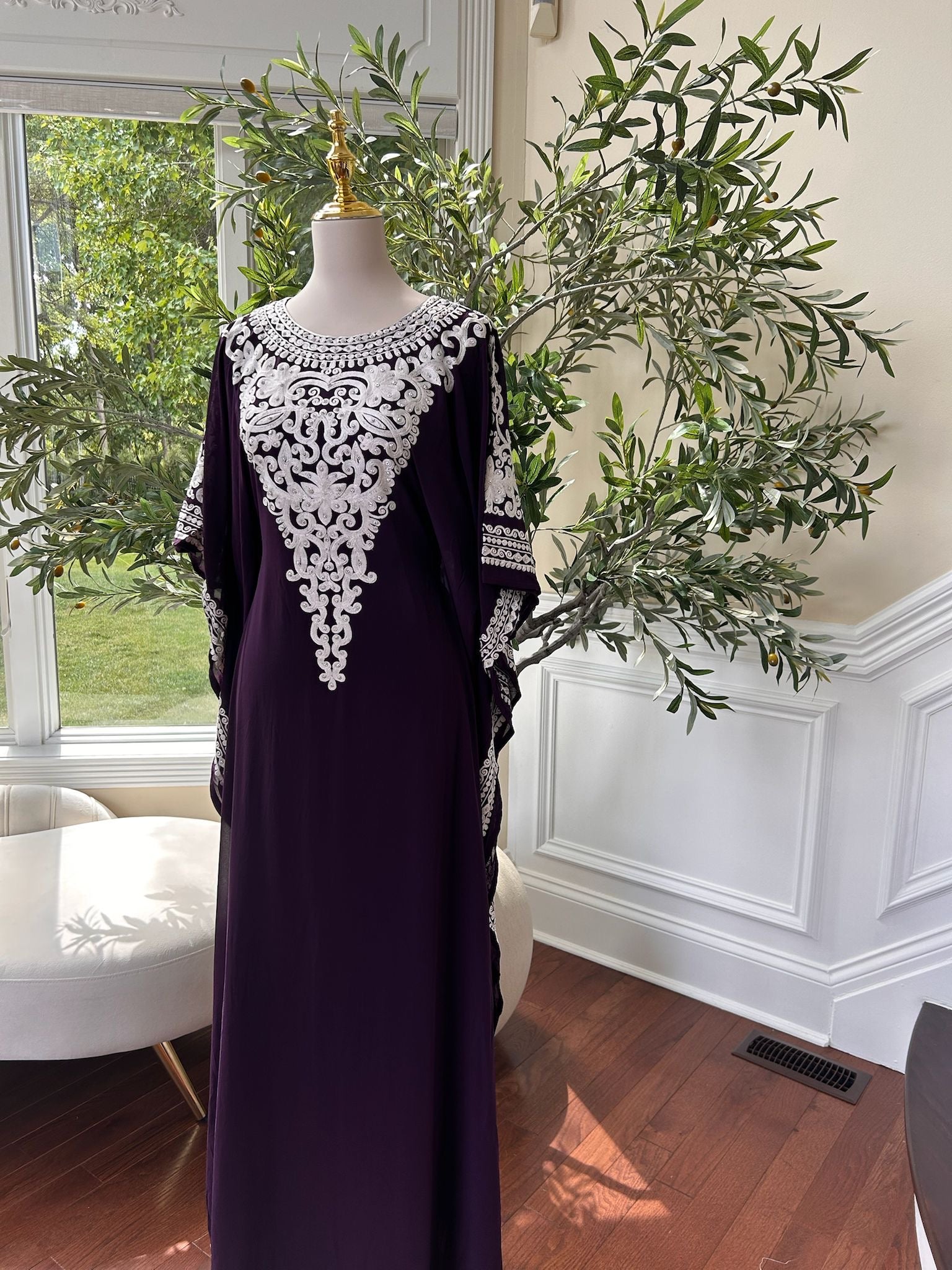 Luxury Purple Kuftan Embroidered Dress