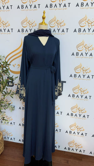 Navy Blue Floral Sleeve Abaya