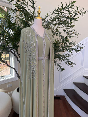 Light Green Floral Kuftan Elegance