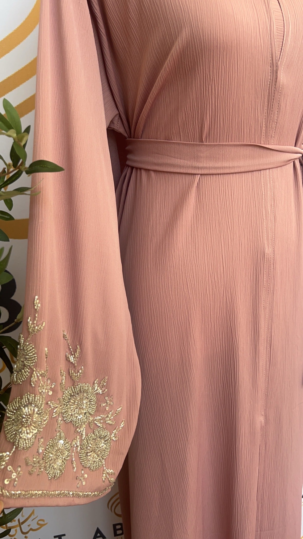 Pink Beautiful Abaya with Silver Beads /75421