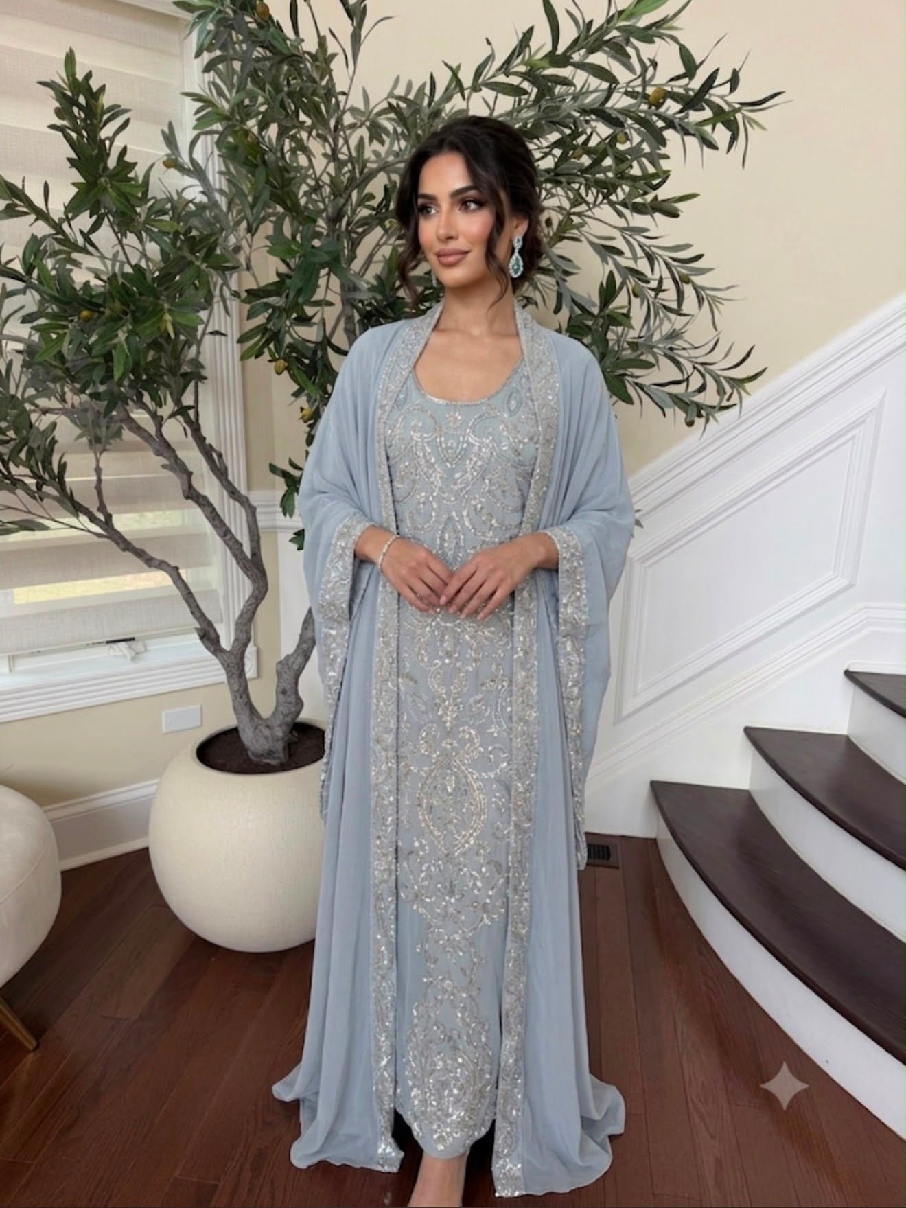Baby Blue Beaded Charm Elegance Kuftan