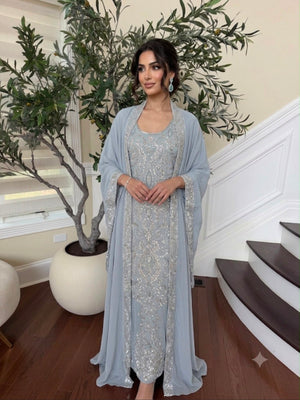 Baby Blue Beaded Charm Elegance Kuftan