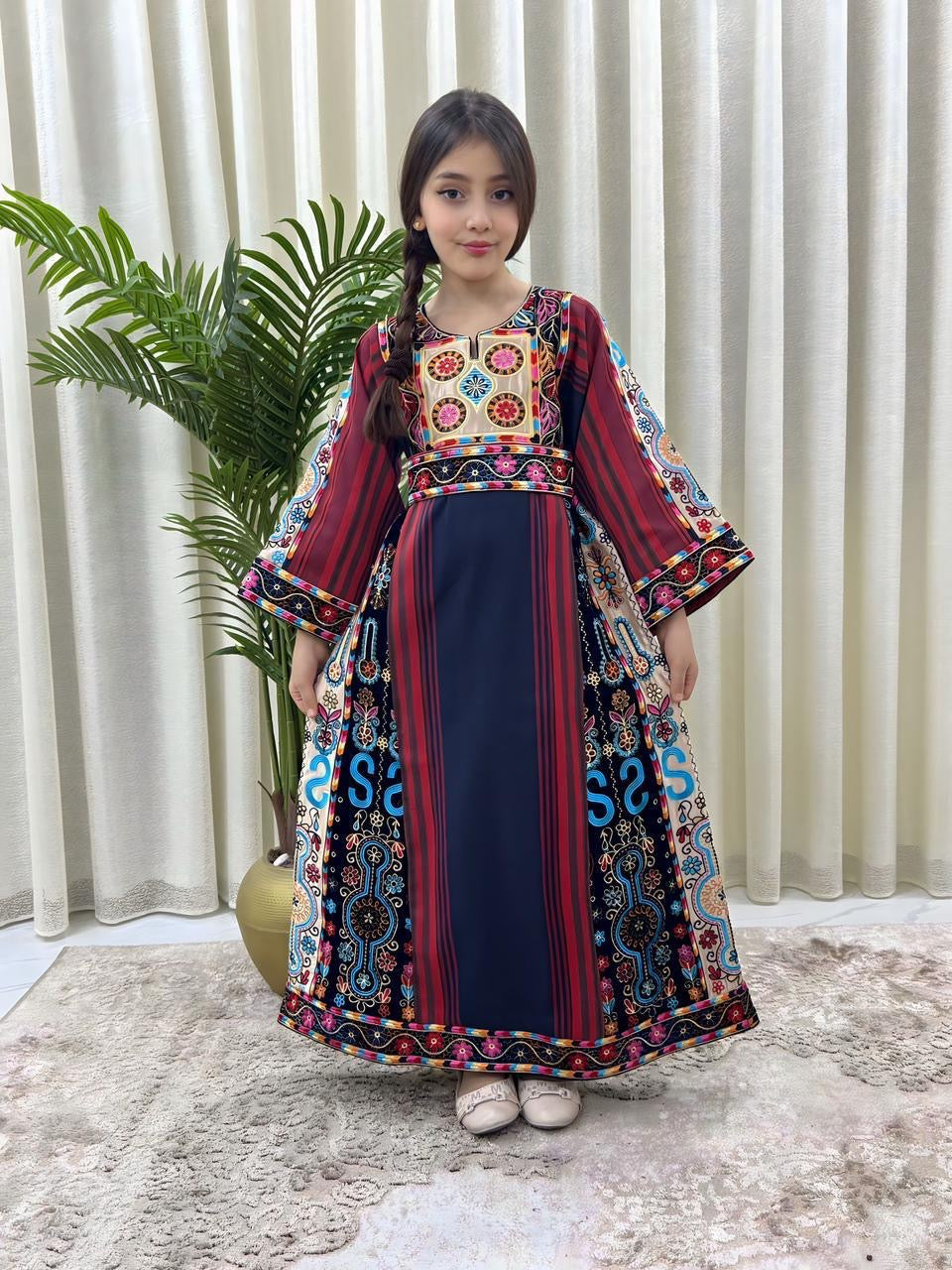 Navy Blue Embroidery Tatreez Kids Thobe