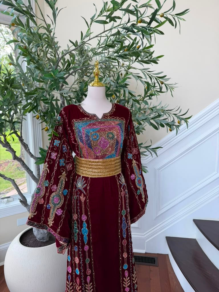 Burgundy Velvet Beaded Thobe