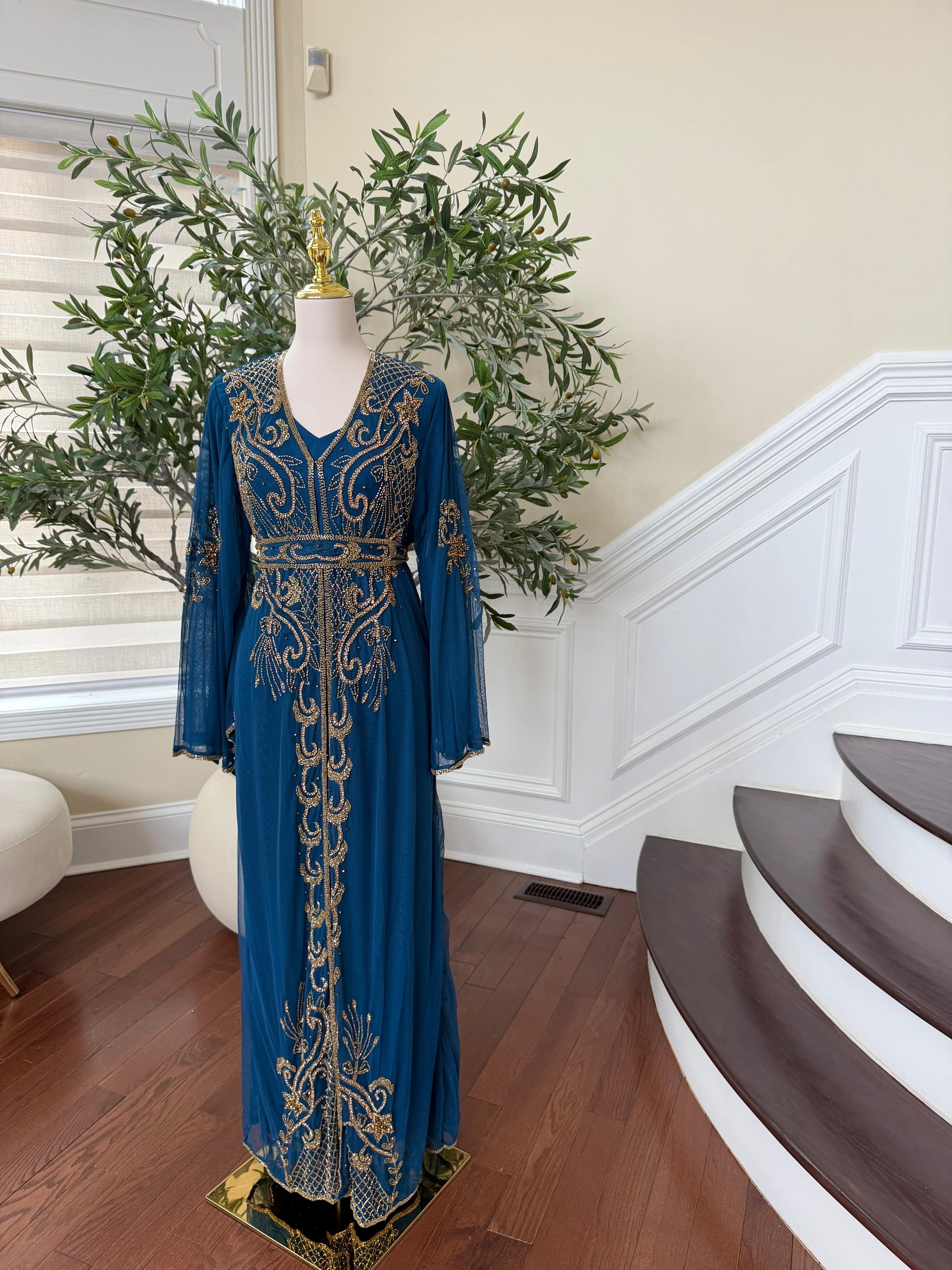 Turquoise Devine Golden Cardigan Abaya