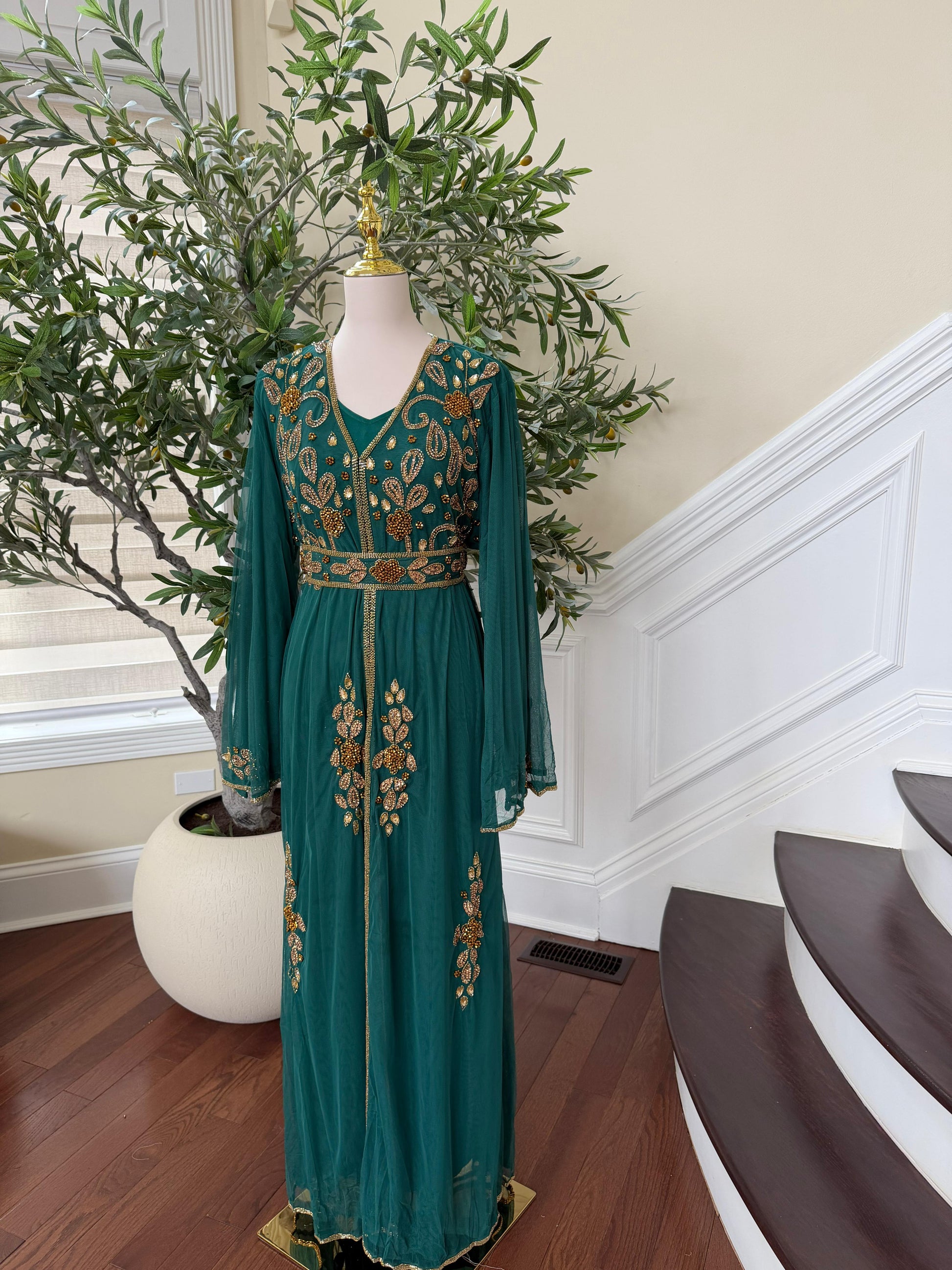 Emerald Green Golden Cardigan Abaya