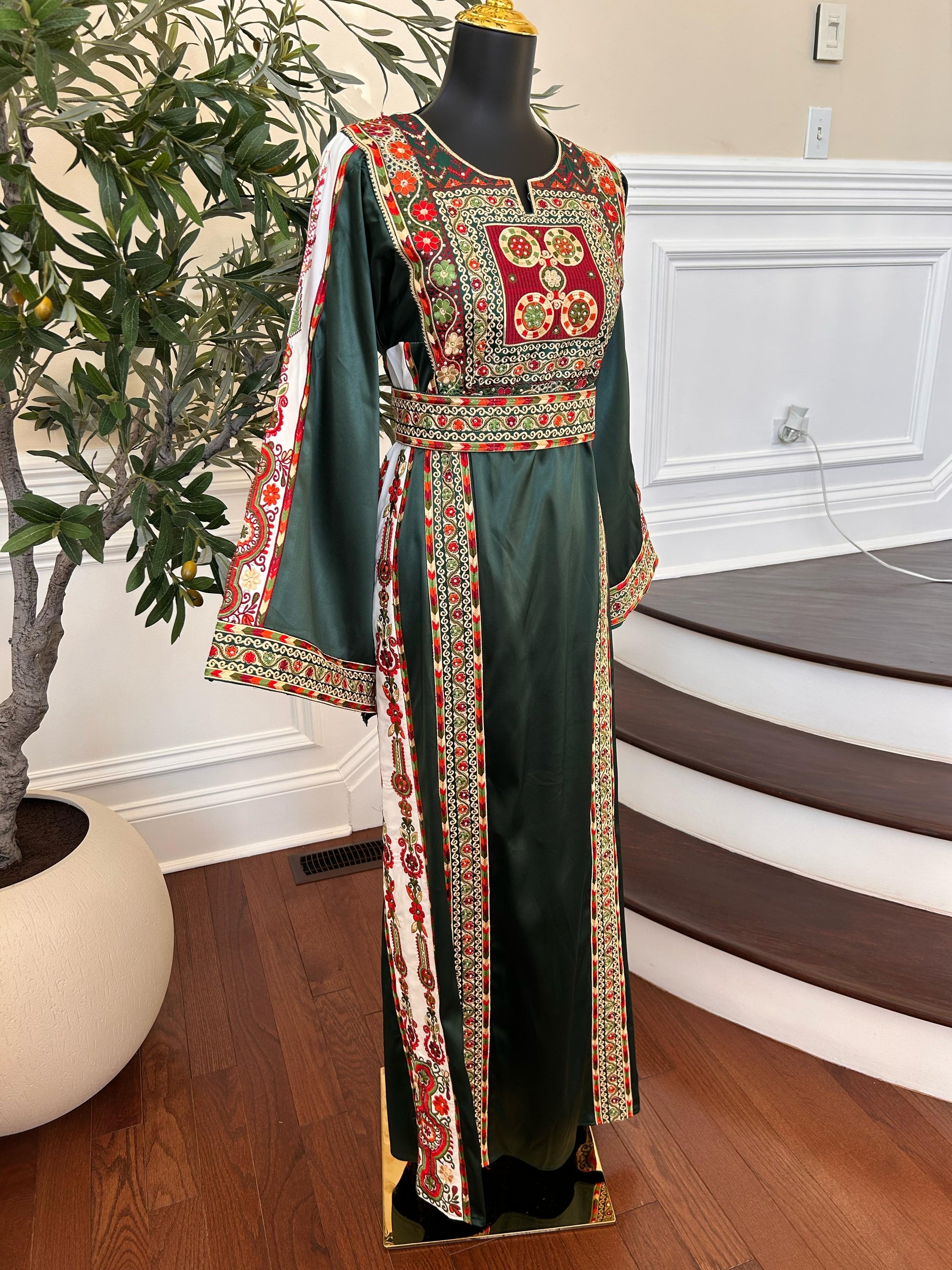 Green Satin Tatreez Embroidered Thobe
