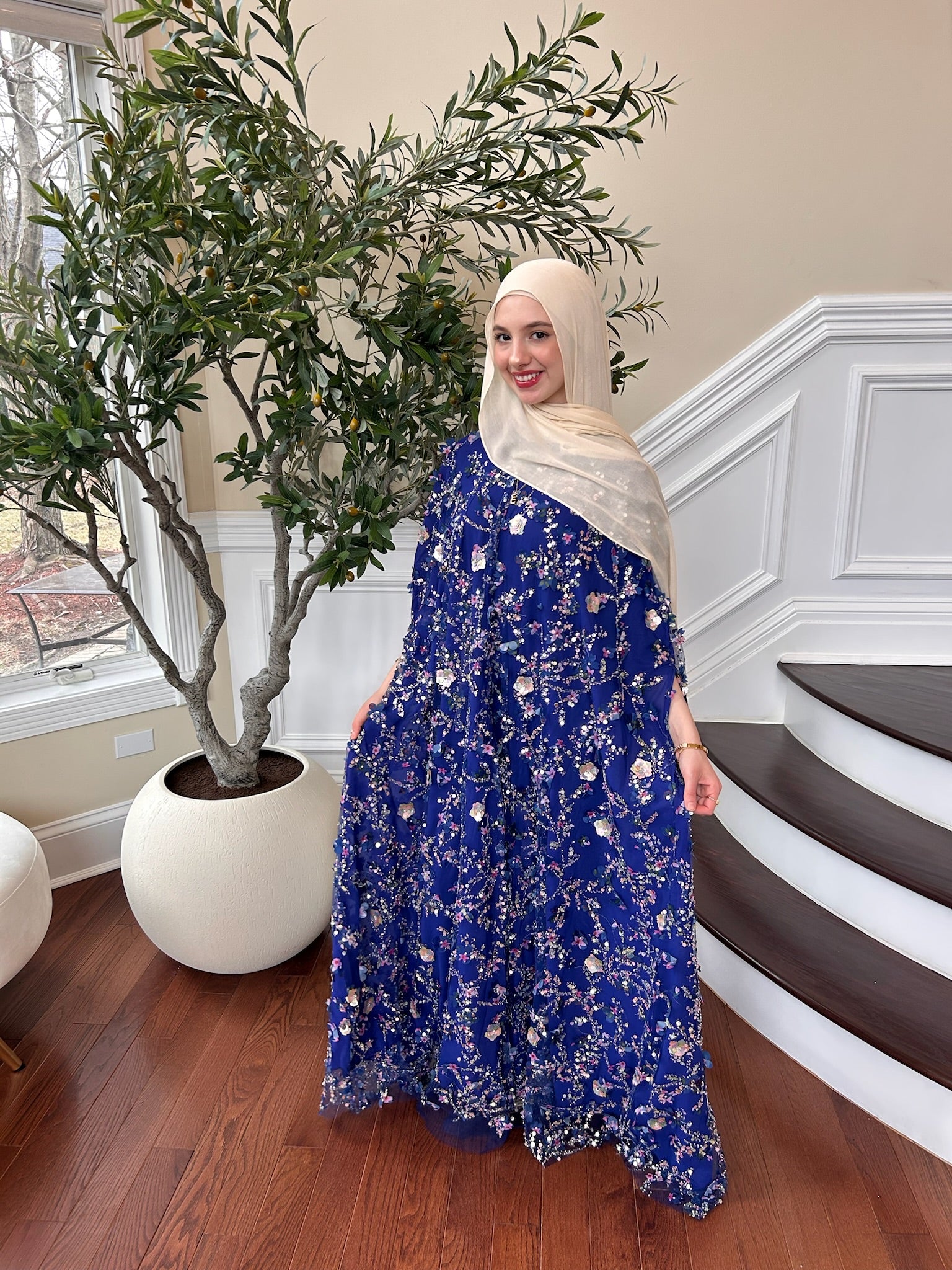 Elegant Floral Blue Dress