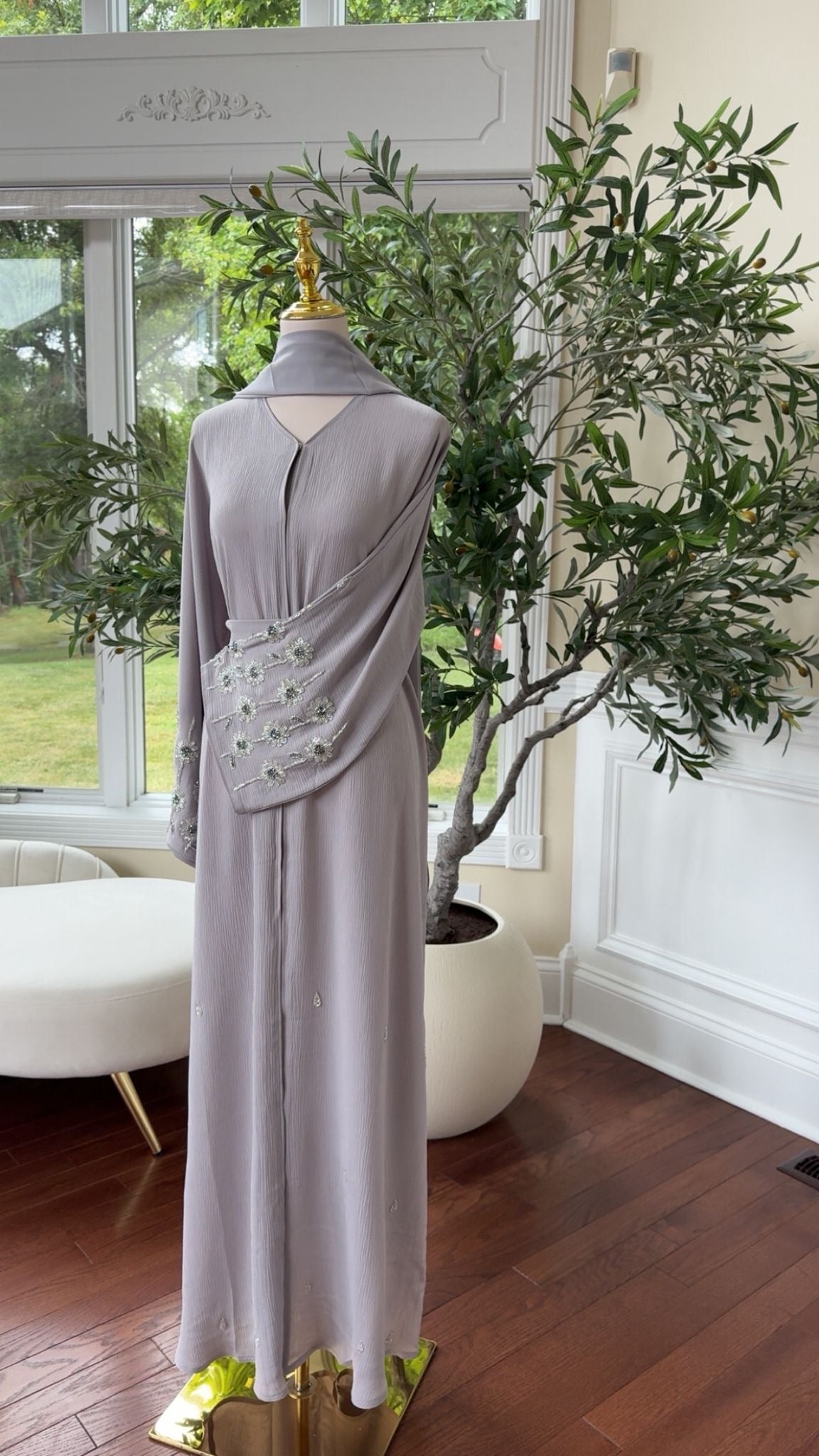 Floral Sleeve Crystal Abaya