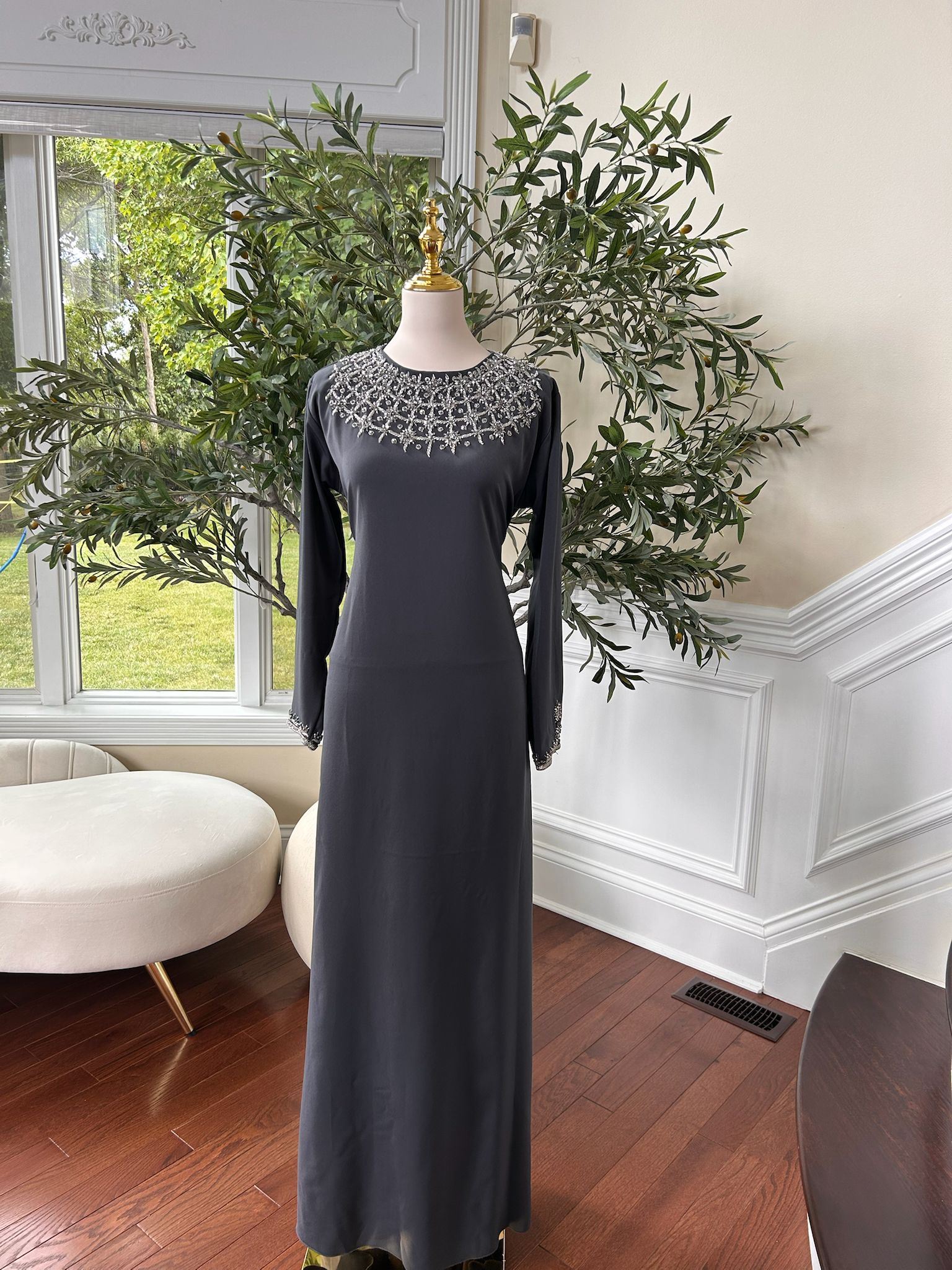 Grey Beaded Occasion Wear Dress