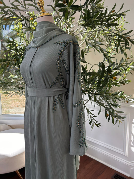 Mint Green Floral Charm Abaya
