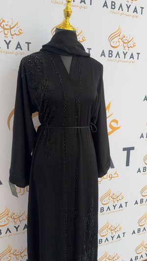 Floral Black Elegance Beaded Abaya