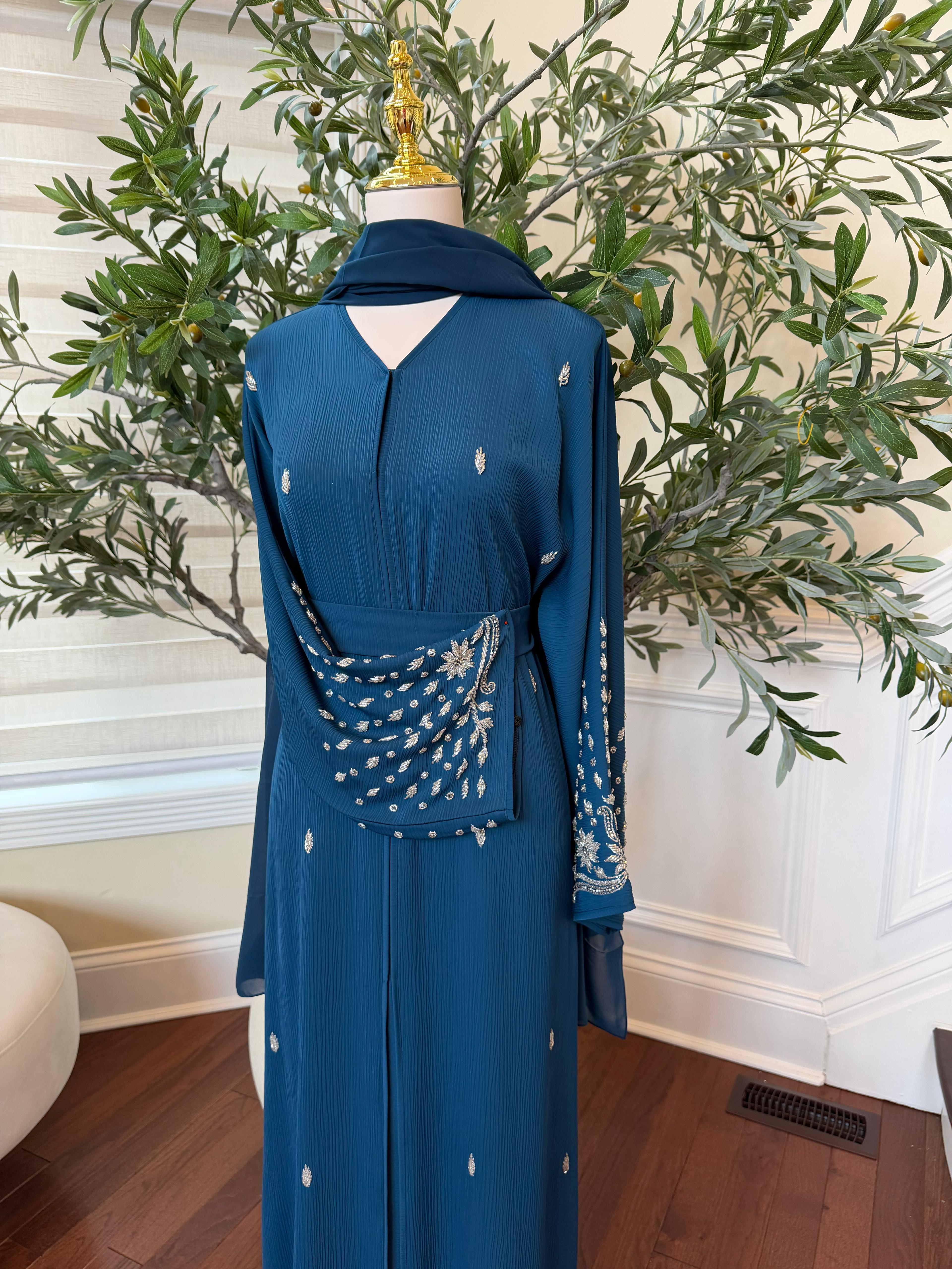 Turquoise Sleeve Crystal Abaya