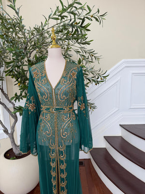 Emerald Green Stone Cardigan Abaya