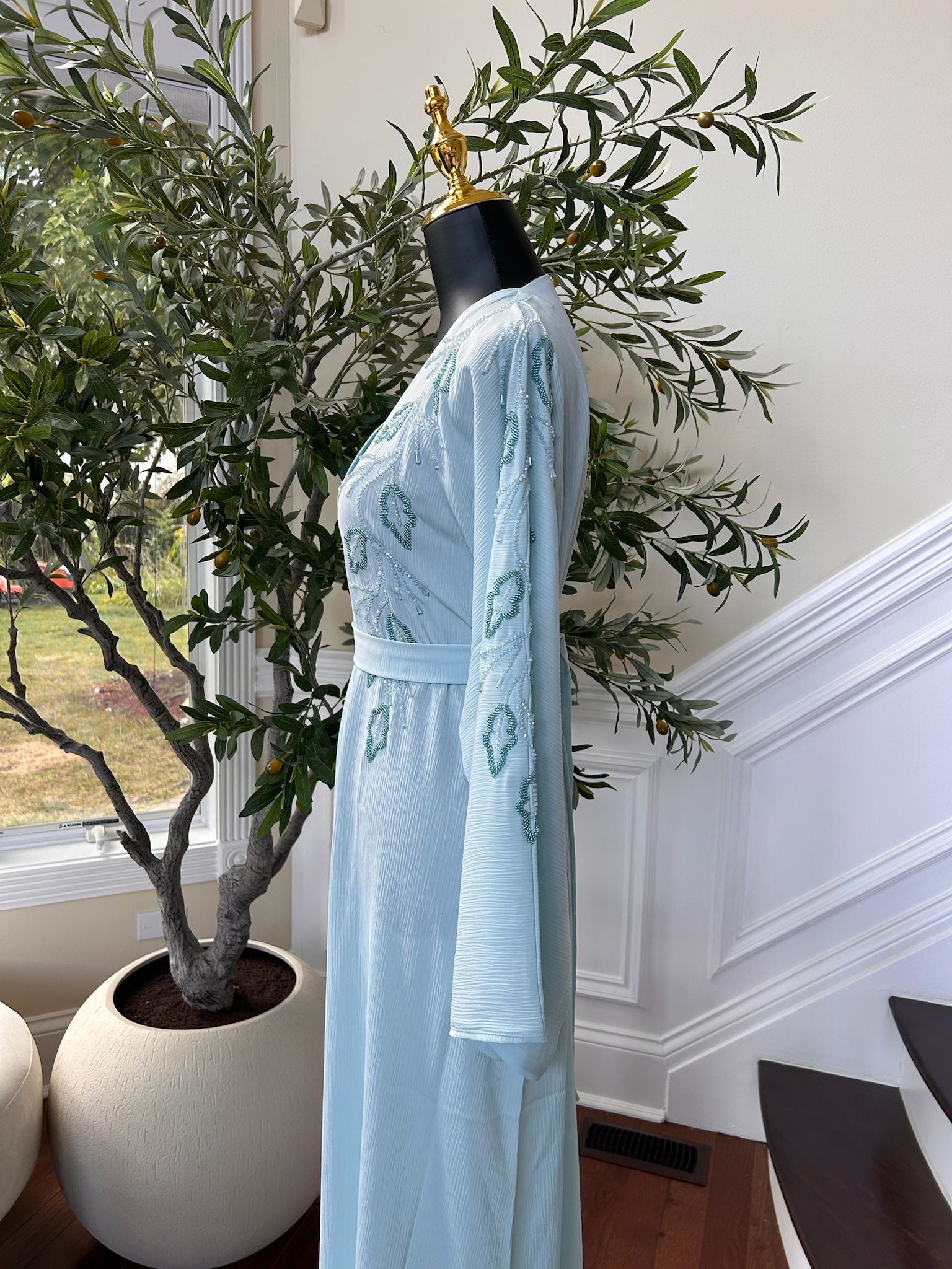 Baby Blue Design Charm Abaya