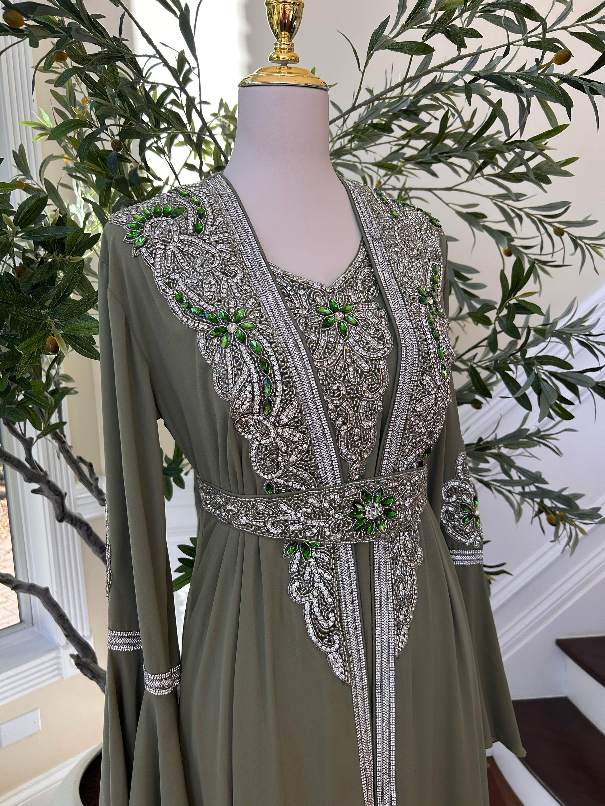 Olive Serenity Embellished Kuftan