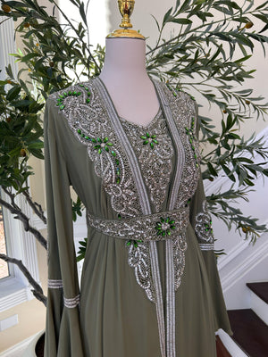 Olive Serenity Embellished Kuftan