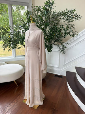 Cream Elegance Beaded Charm Abaya