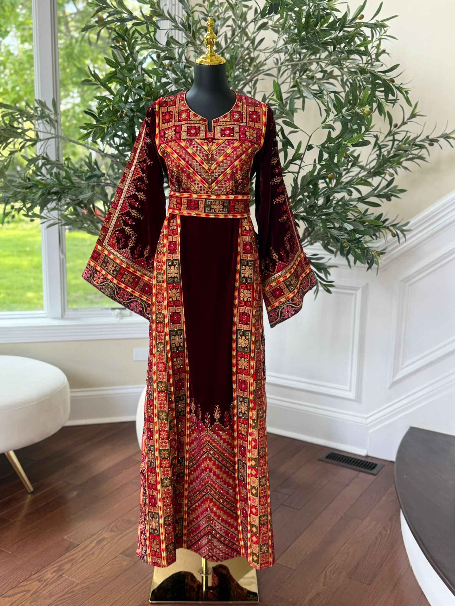 Velvet Tatreez Burgundy Thobe/A
