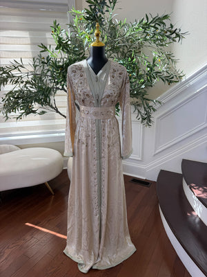 Elegant Champagne Beige Embroidered Moroccan Kaftan