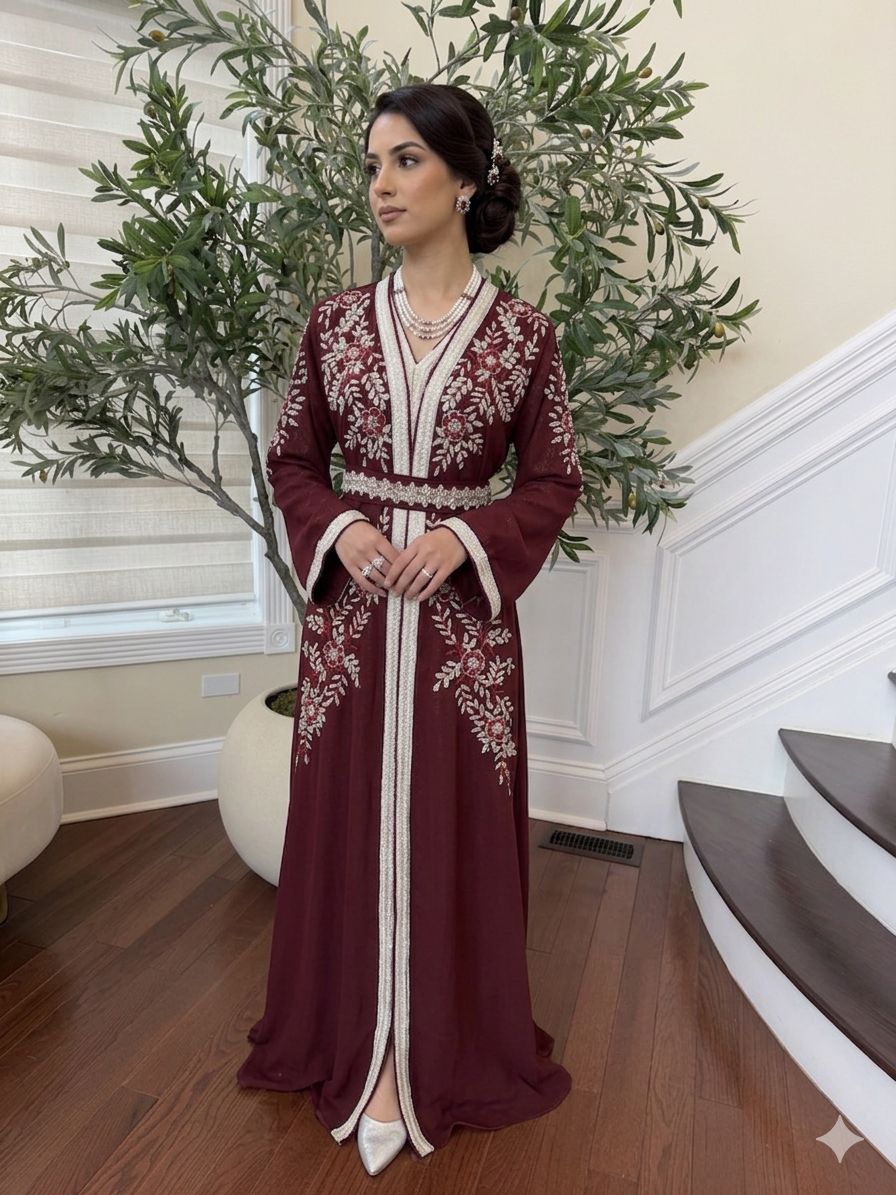 Red Royale Rose Beaded Kuftan