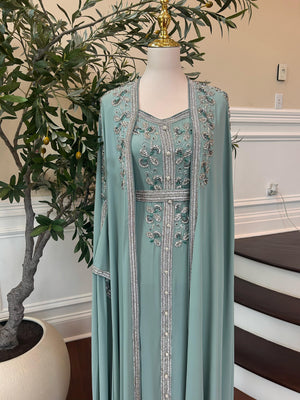 Mint Blue Silver Stone Elegance Kuftan