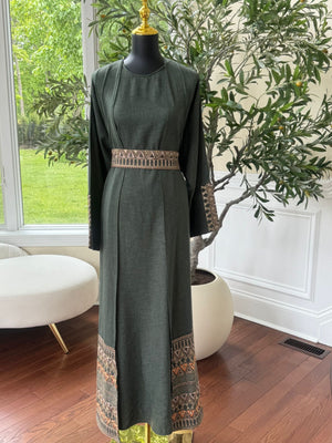 Green Tatreez Cardigan Abaya