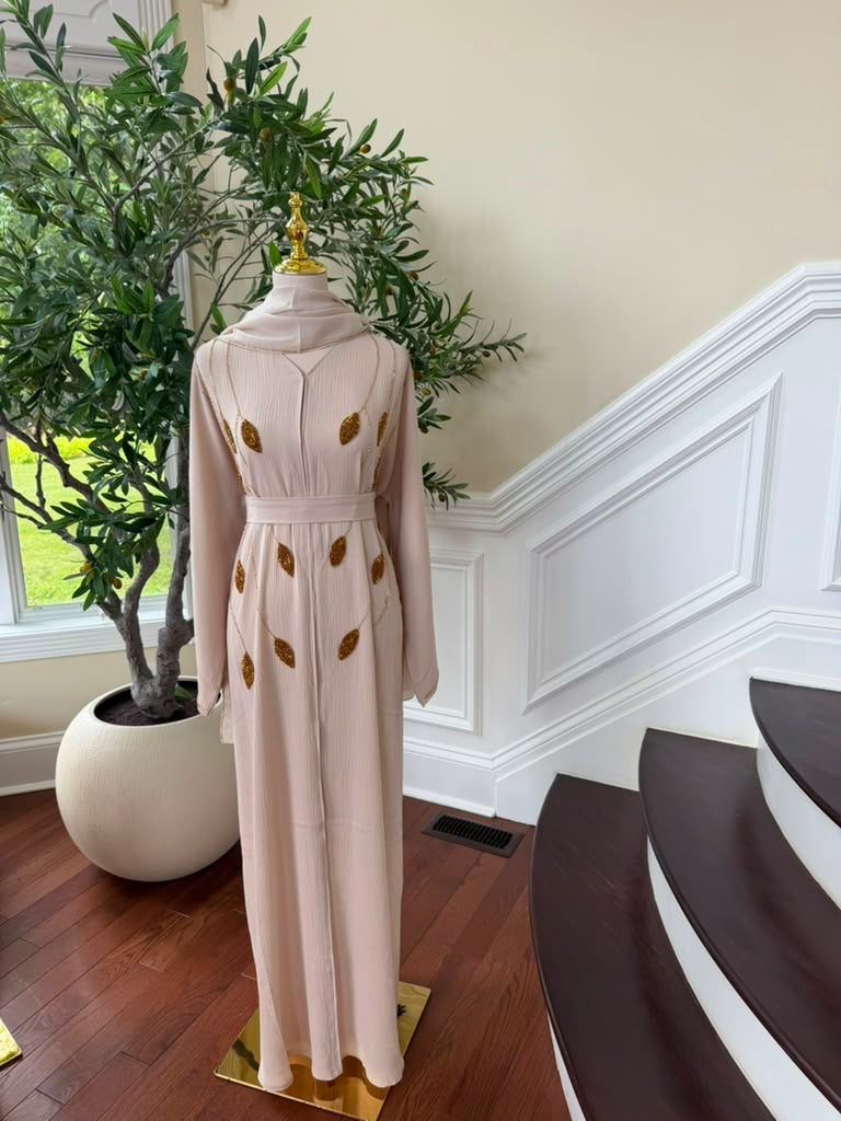 Cream Golden Beaded Essence Abaya