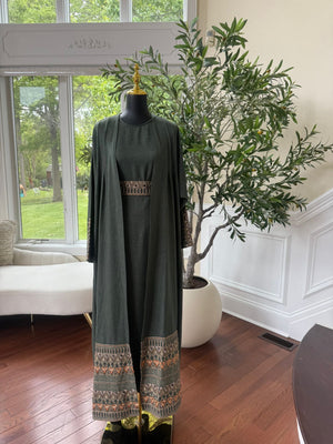Green Tatreez Cardigan Abaya