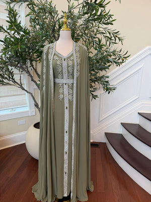 Olive Majesty Beaded Kuftan