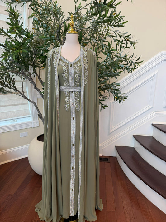 Olive Majesty Beaded Kuftan
