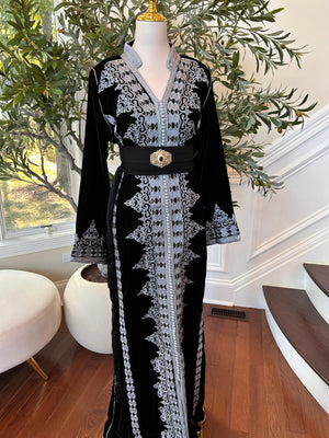 Black Velvet Embellished Silver Royale Kuftan