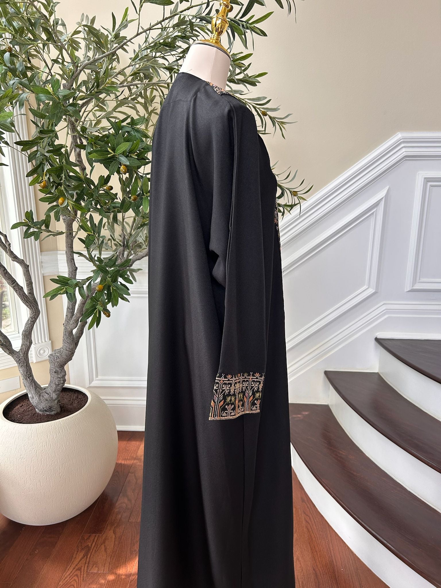 Black Cardigan Abaya Tatreez Detailing
