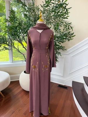 Muave Golden Essence Floral Abaya