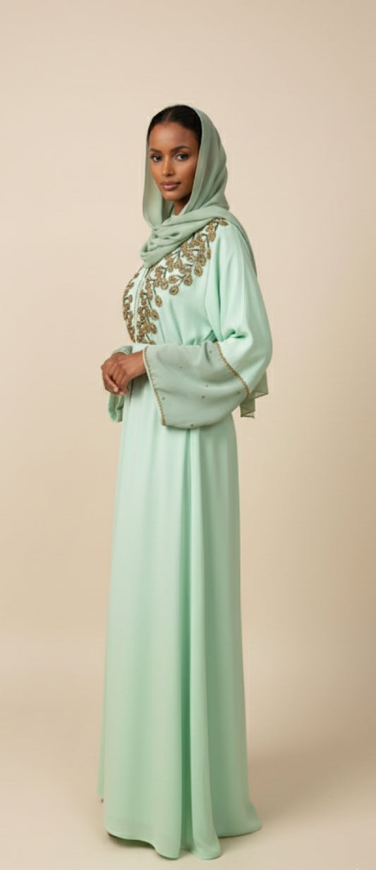 Mint Green Designed Abaya #8097663