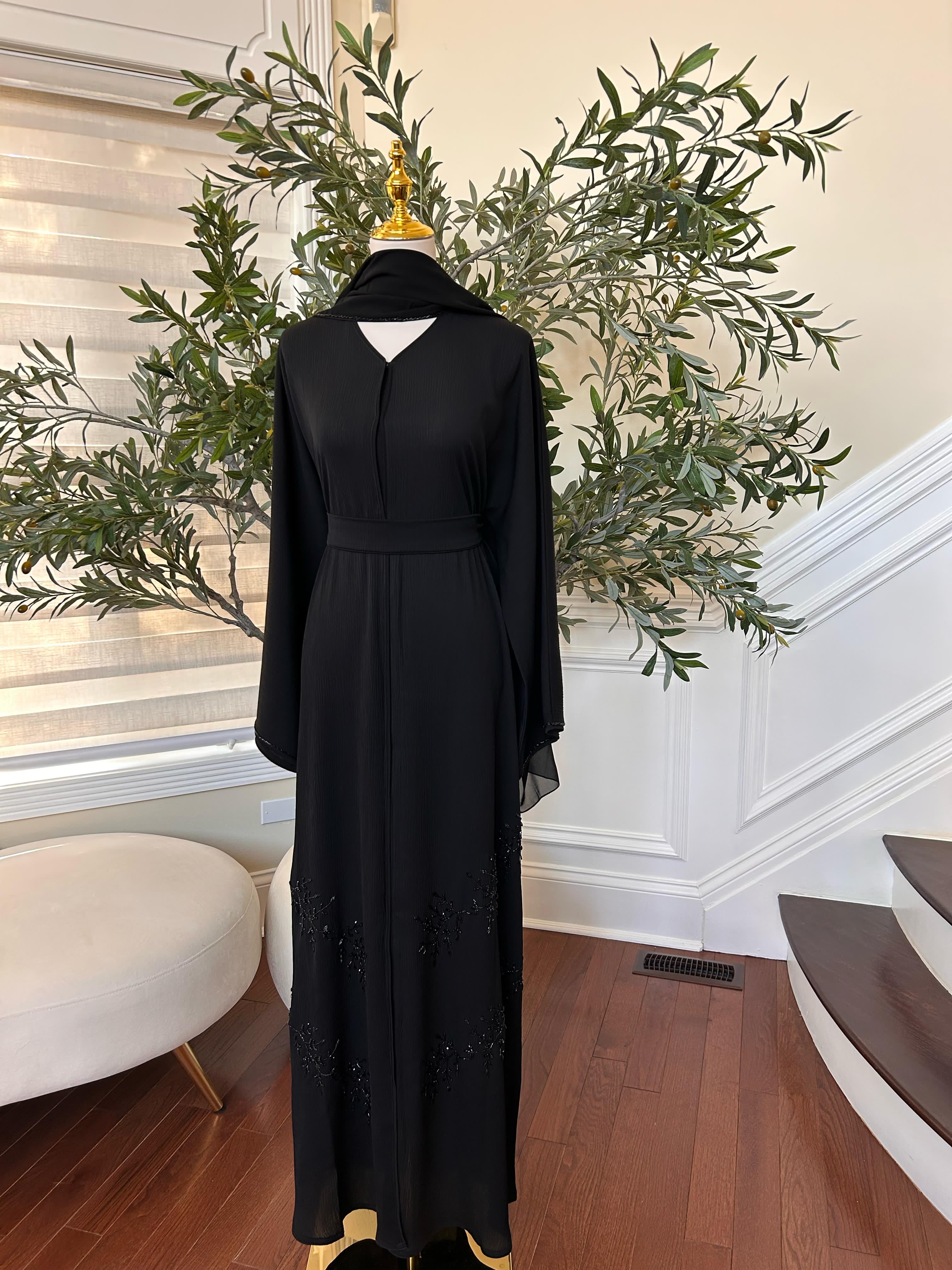 Black Beaded Crystal Abaya