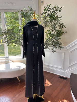Black Crepe Fabric Charm Beaded Abaya
