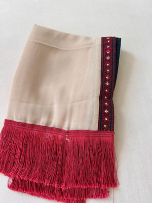 Cream/ Red Tatreez Embroidery Emerald Khirka Shal Mandil