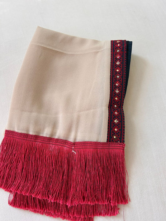Cream/ Red Tatreez Embroidery Emerald Khirka Shal Mandil