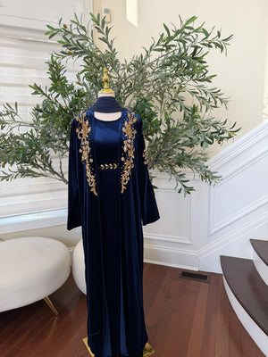 Navy Blue Golden Two Piece Charm Abaya